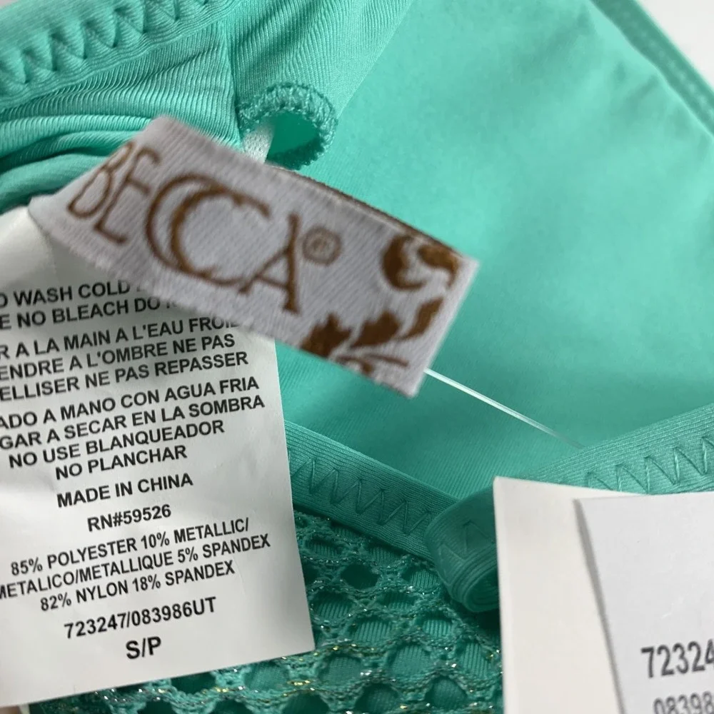 Becca Women's Swim Top Small Green Mesh‎ Network Cami Bikini Removable Cup NWT